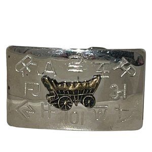 Chambers Belt Co. USA Belt Buckle Featuring Covered Wagon Branding Marks